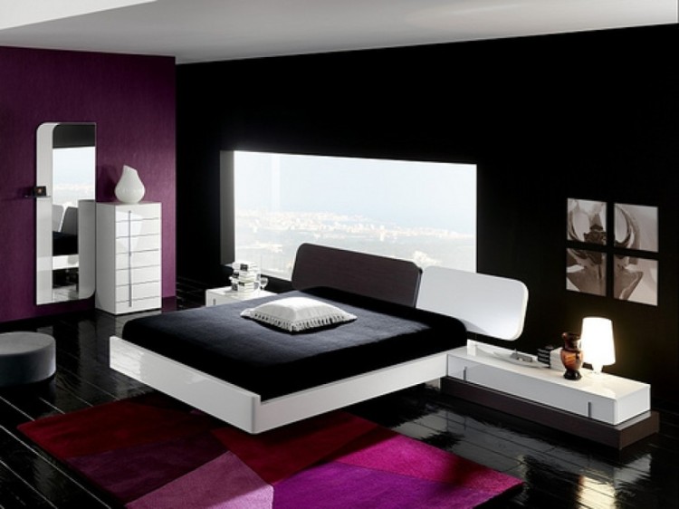 Black And Purple Wallinterior Design Paint Bedroom Wkith White Bed Frame On The Black Floor Can Add The Beauty Inside Bedroom Design Ideas X Helda Site Furnitures Home Design